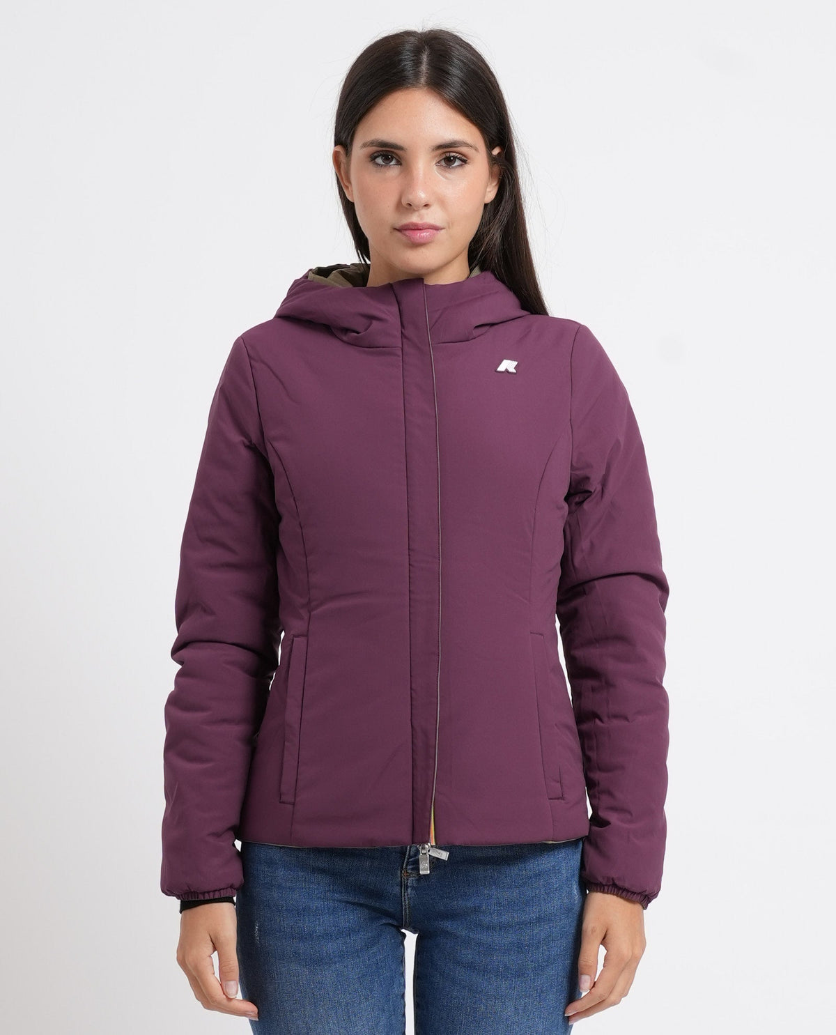 K-WAY Giacca donna corta calda Lily St Warm Double - Green Army Violet Mauve - K6128TW-D0U - immagine 6
