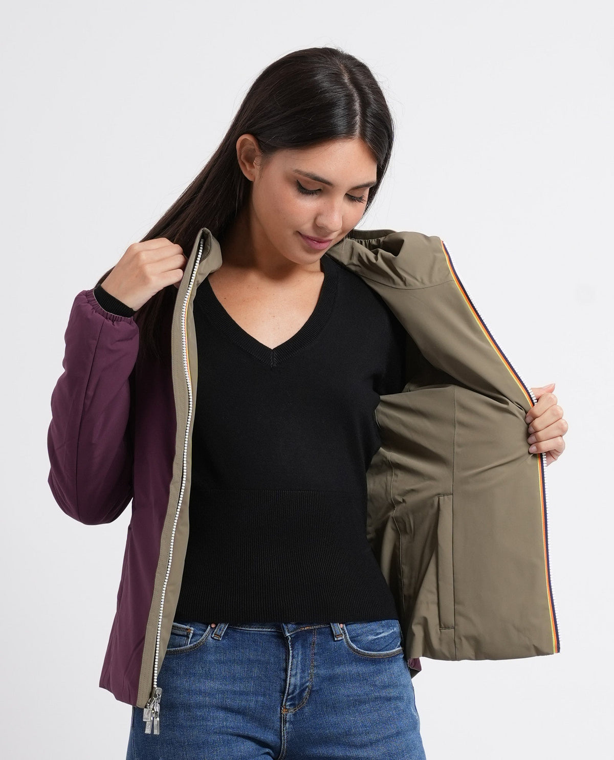 K-WAY Giacca donna corta calda Lily St Warm Double - Green Army Violet Mauve - K6128TW-D0U - immagine 8