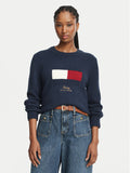 Tommy Hilfiger maglia donna Pullover con cashmere e bandierina ricamata WW0WW51450C1G - immagine 1