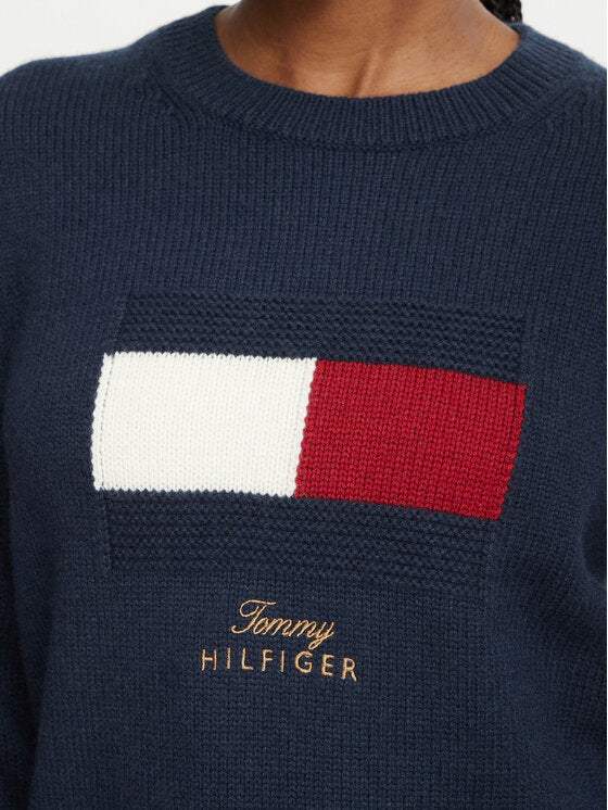 Tommy Hilfiger maglia donna Pullover con cashmere e bandierina ricamata WW0WW51450C1G - immagine 3