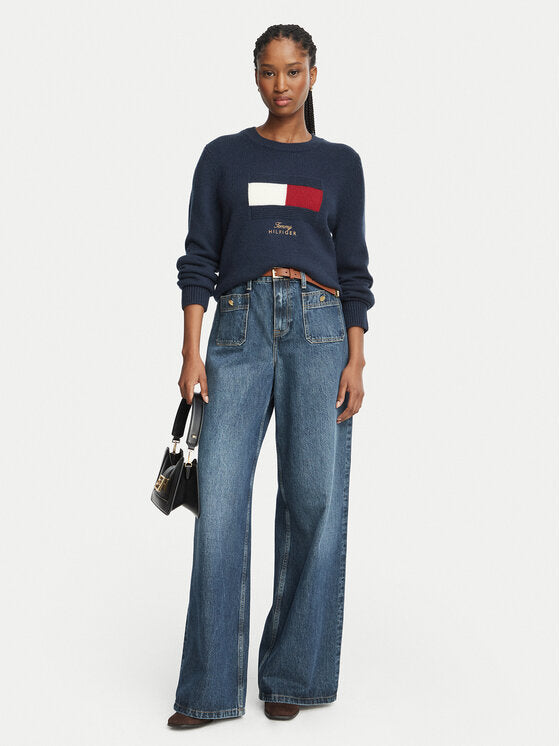 Tommy Hilfiger maglia donna Pullover con cashmere e bandierina ricamata WW0WW51450C1G - immagine 5