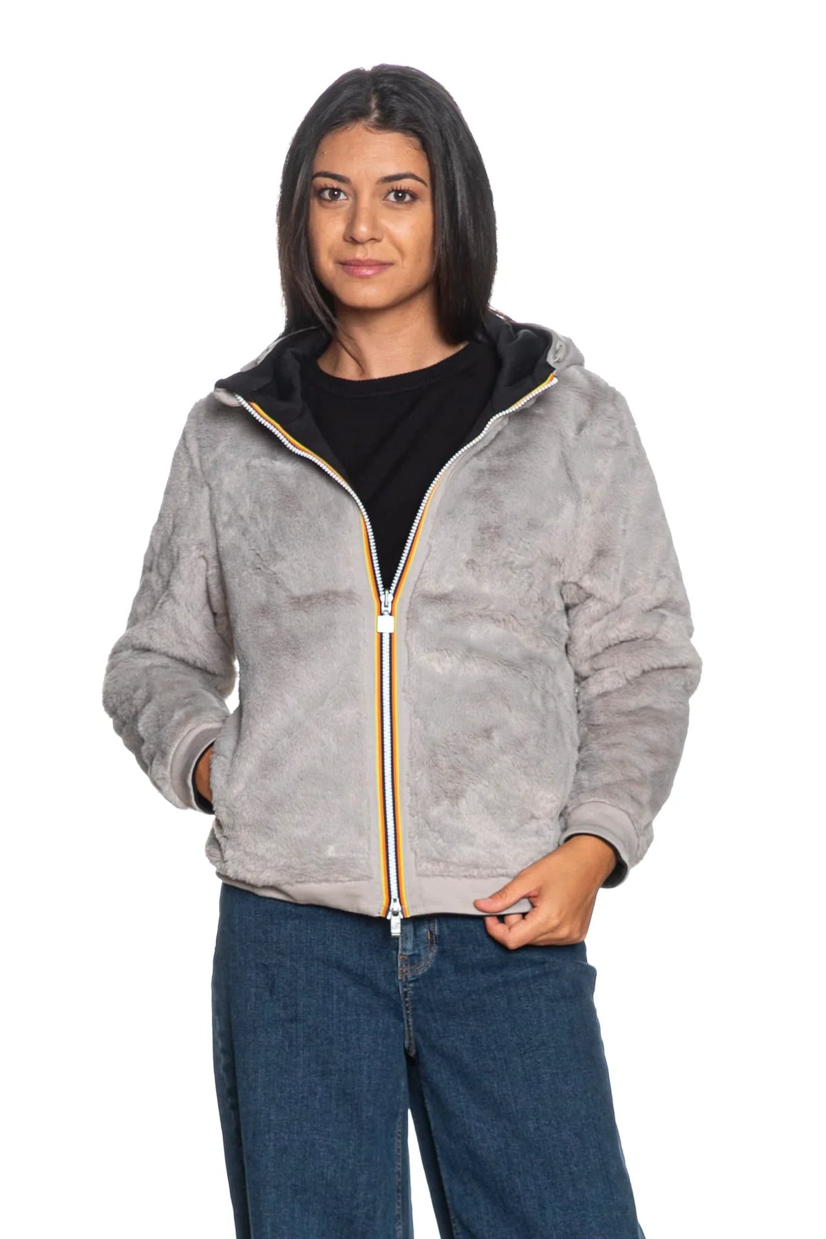 K-Way Giubbotto Donna Deva Light Spacer Fur Double W Da Donna Nero Grigio Medio K31452W-DBT - immagine 4