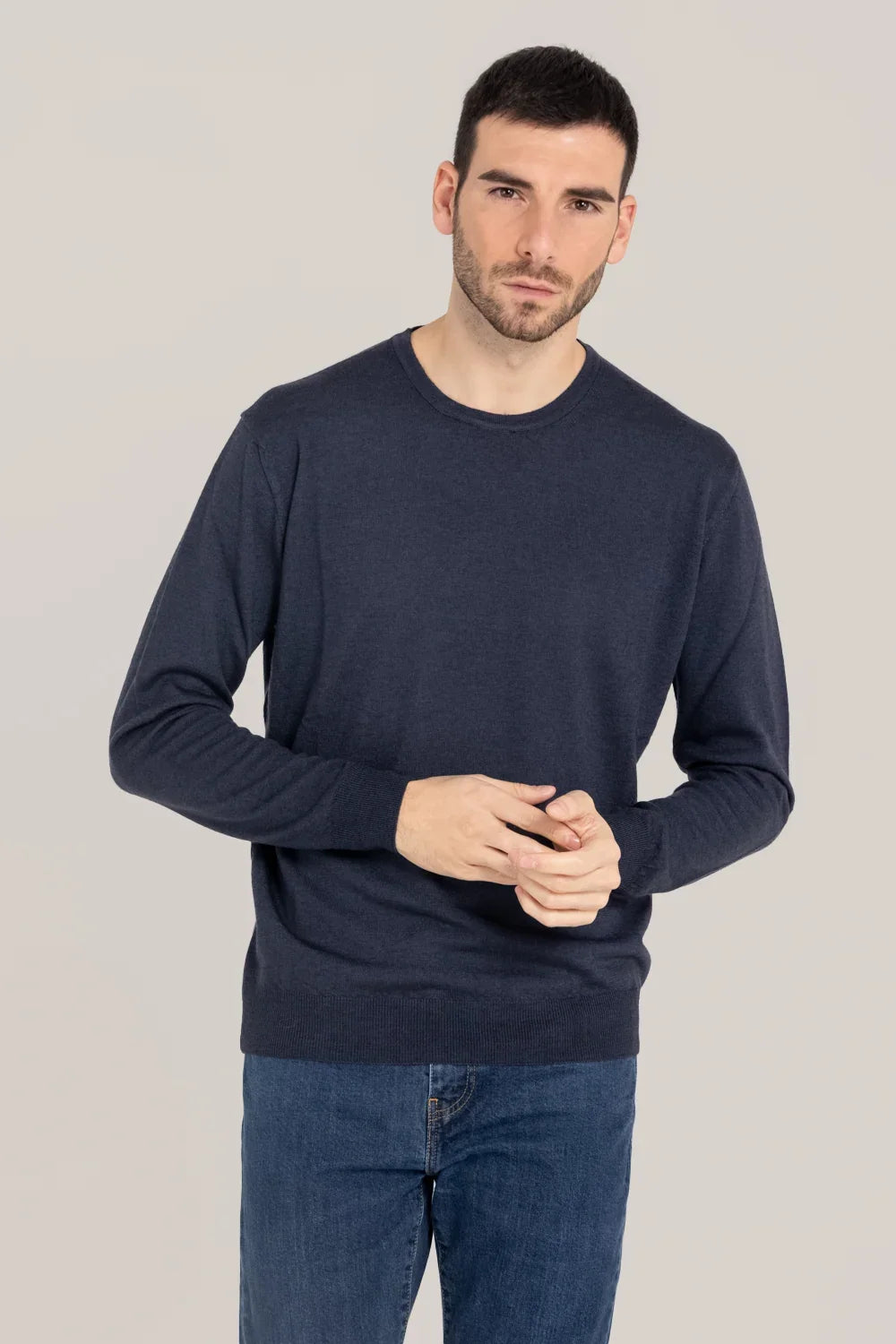 PrIvati Firenze Maglia uomo Girocollo fin 14 tinta acidato FX1130/001 NAVY - immagine 2