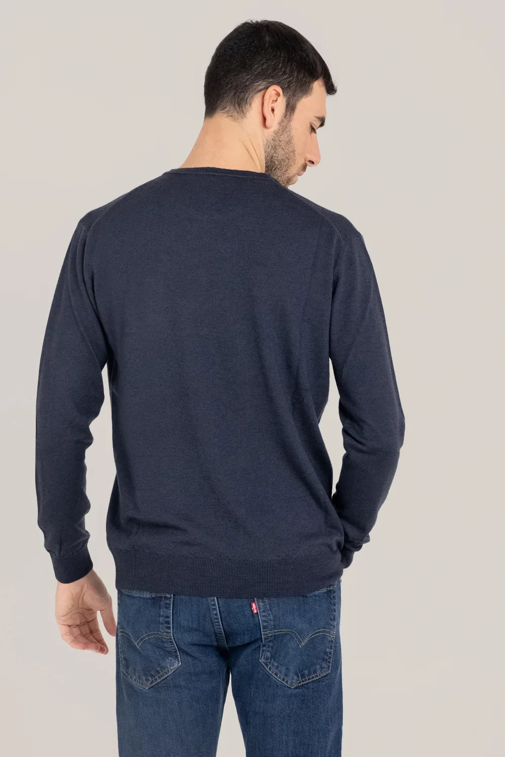 PrIvati Firenze Maglia uomo Girocollo fin 14 tinta acidato FX1130/001 NAVY - immagine 3