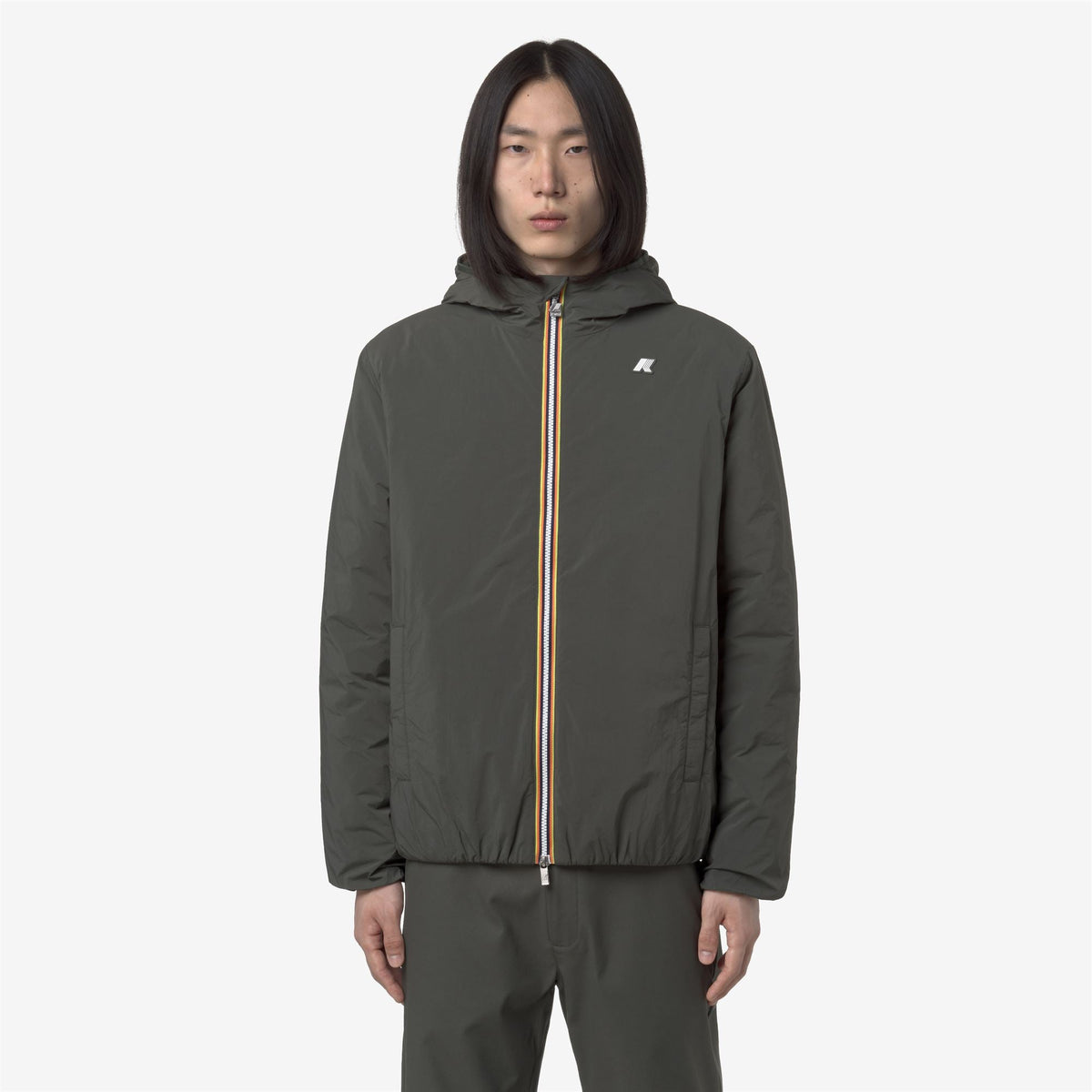 K-WAY JACK PLAIN WARM Green Blackish indossato vista frontale