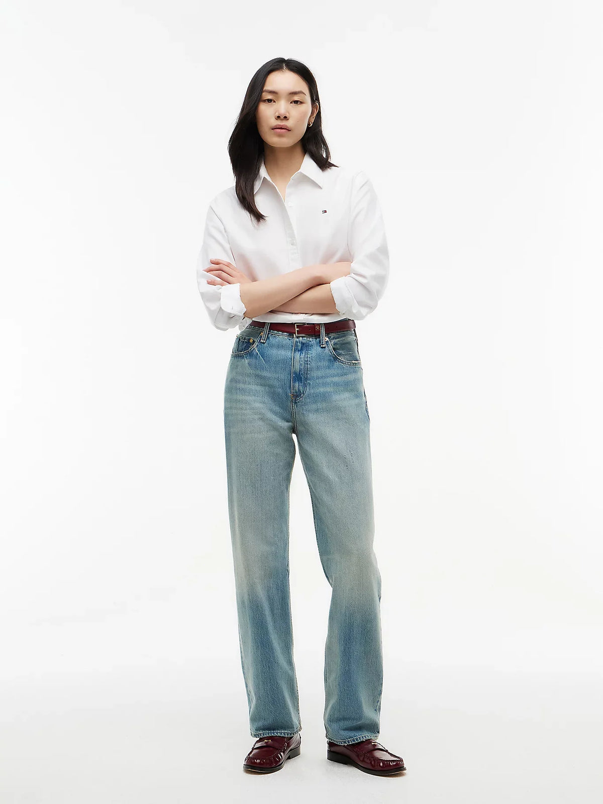 Tommy Hilfiger Jeans Donna Sarah straight fit a vita alta sbiaditi WW0WW514031BA