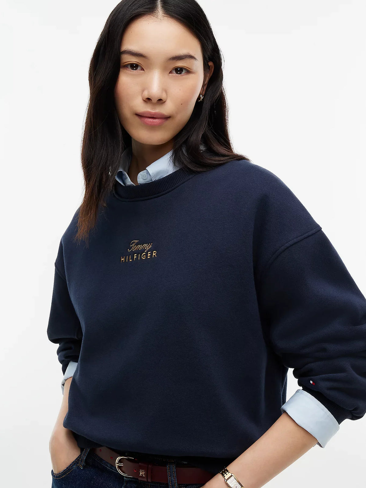 Tommy Hilfiger Maglia donna Pullover relaxed fit con logo ricamato WW0WW51724DW6 - immagine 3
